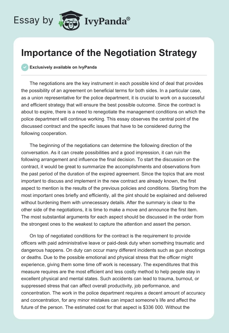 Importance of the Negotiation Strategy. Page 1