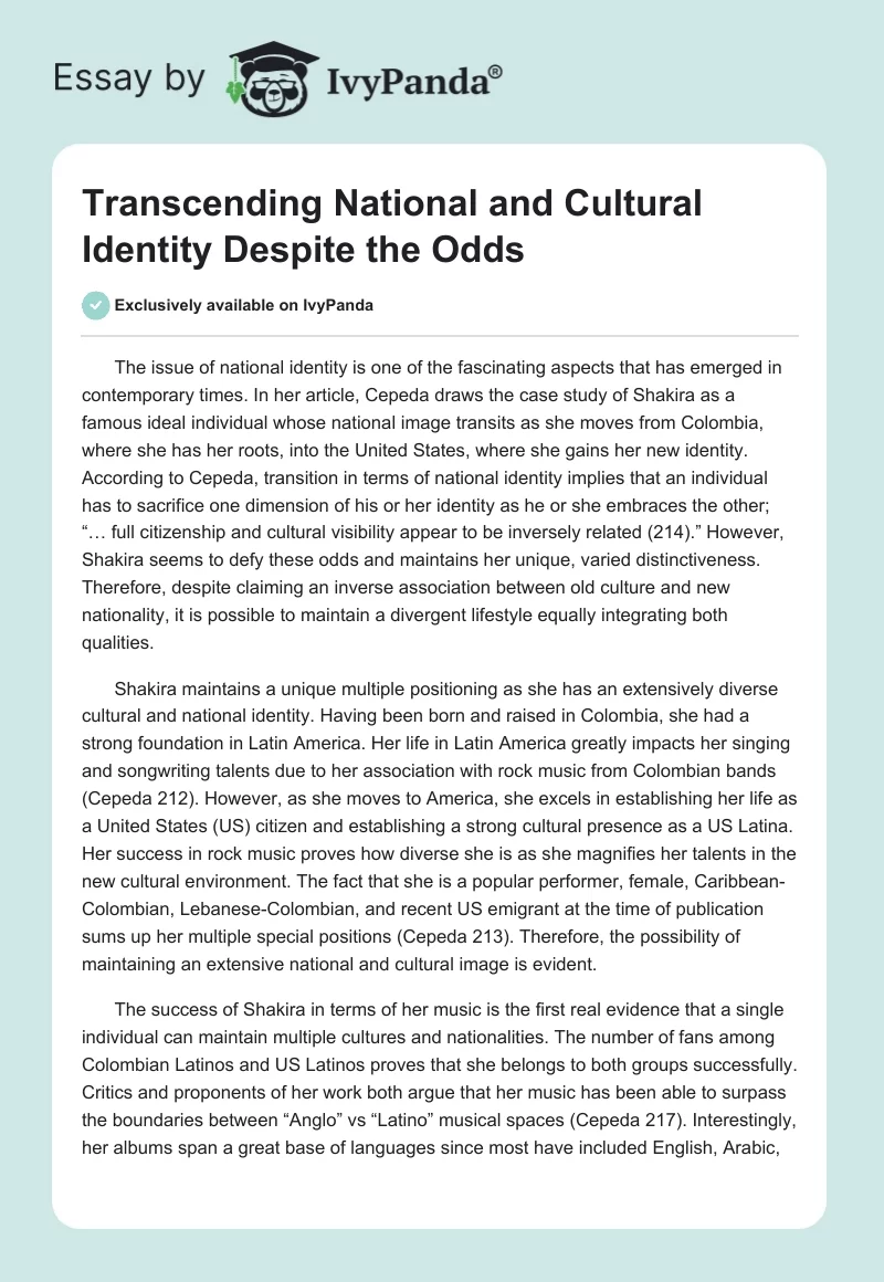 Transcending National and Cultural Identity Despite the Odds. Page 1