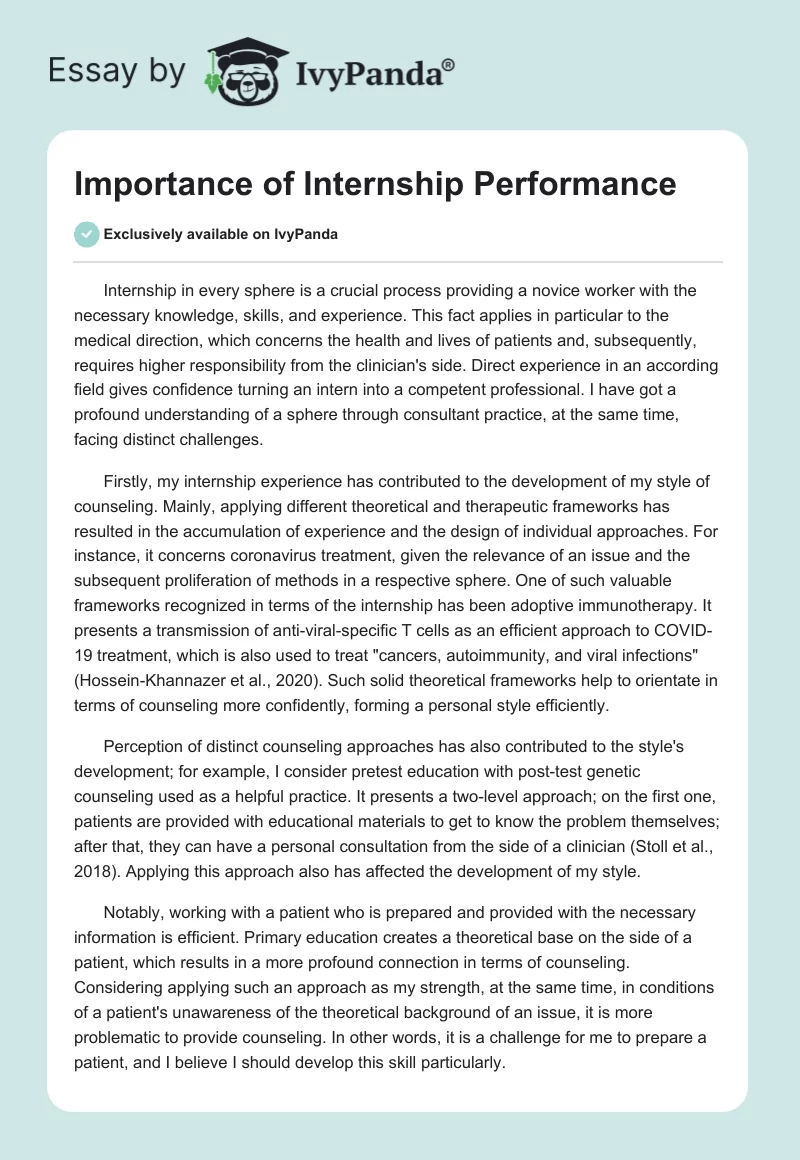 Importance of Internship Performance. Page 1