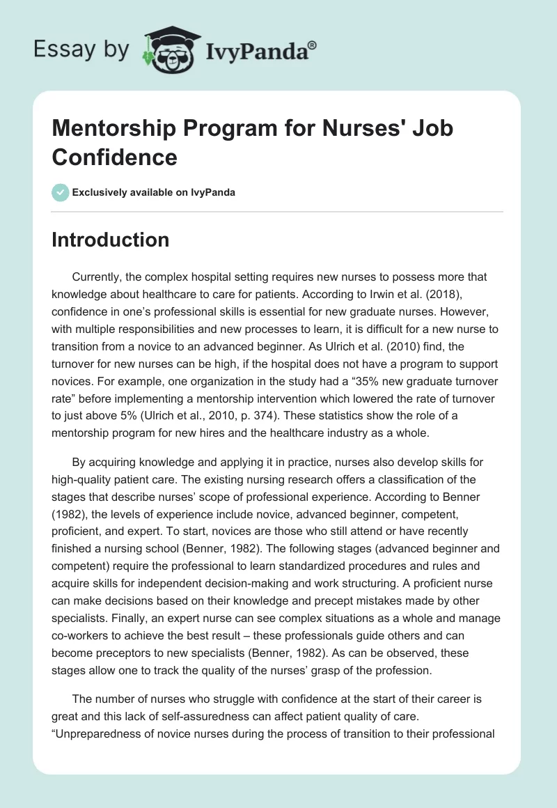 Mentorship Program for Nurses' Job Confidence. Page 1