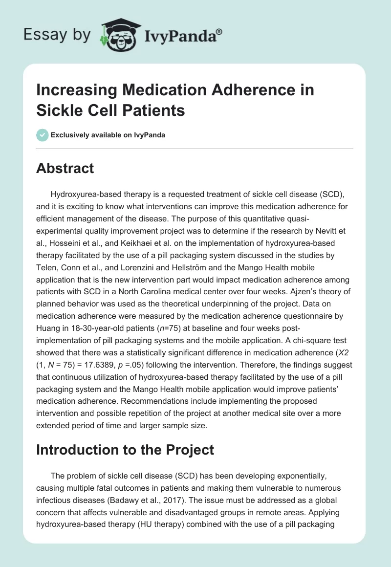 Increasing Medication Adherence in Sickle Cell Patients. Page 1
