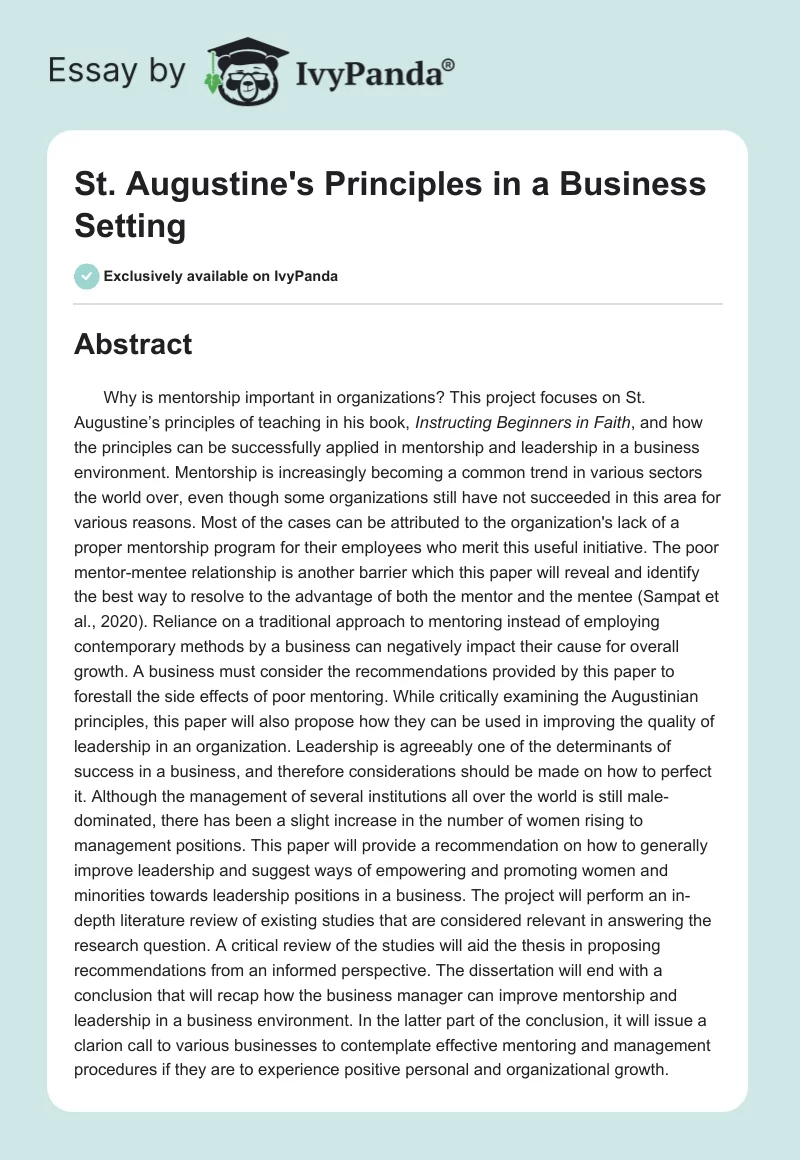 St. Augustine's Principles in a Business Setting. Page 1