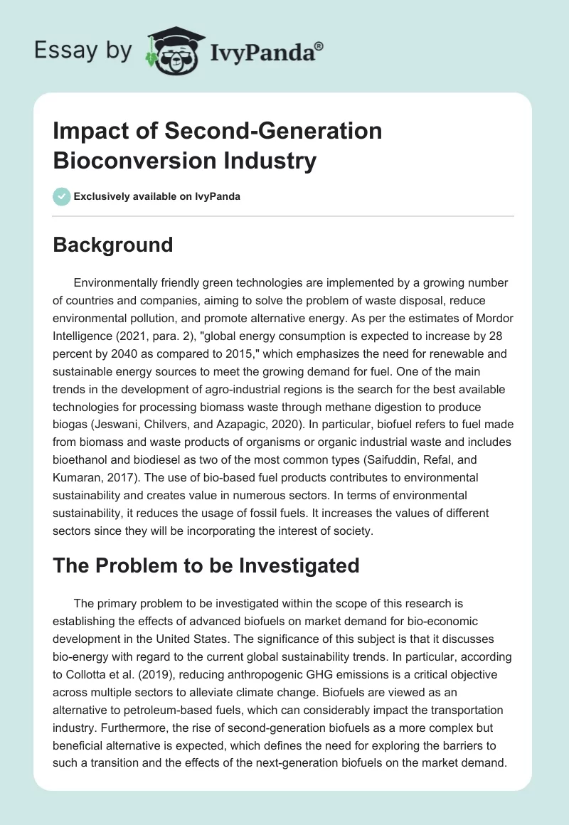 Impact of Second-Generation Bioconversion Industry. Page 1