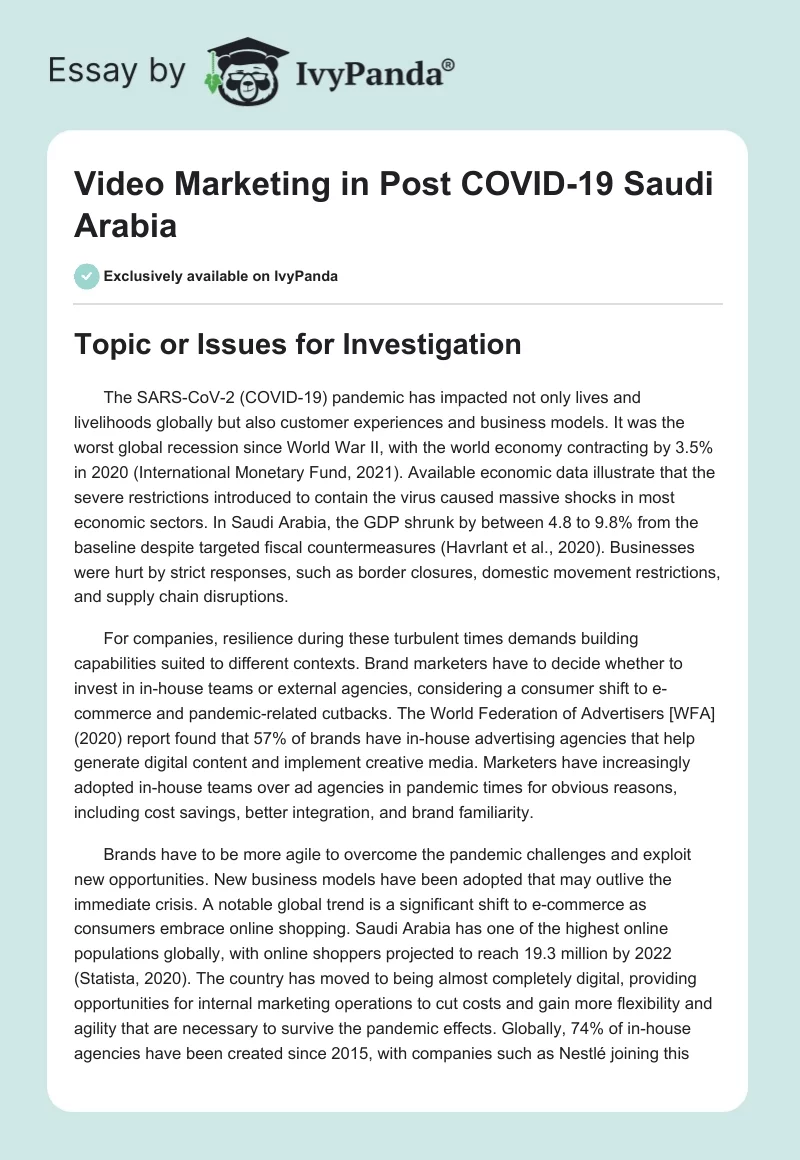 Video Marketing in Post COVID-19 Saudi Arabia. Page 1