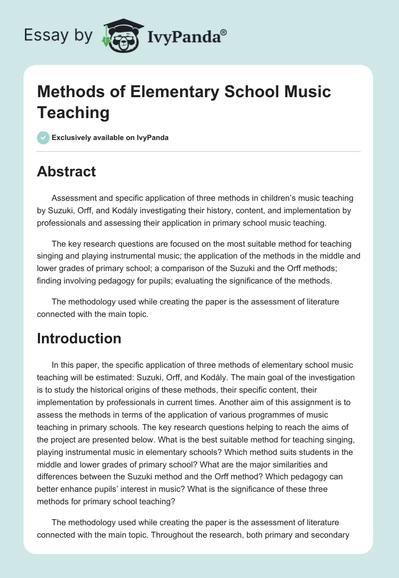 Methods of Elementary School Music Teaching. Page 1