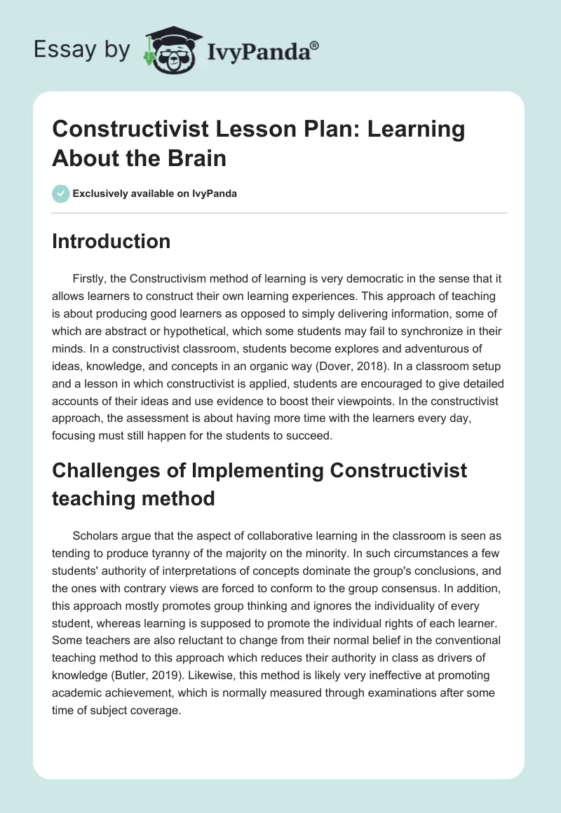 Constructivist Lesson Plan: Learning About the Brain. Page 1