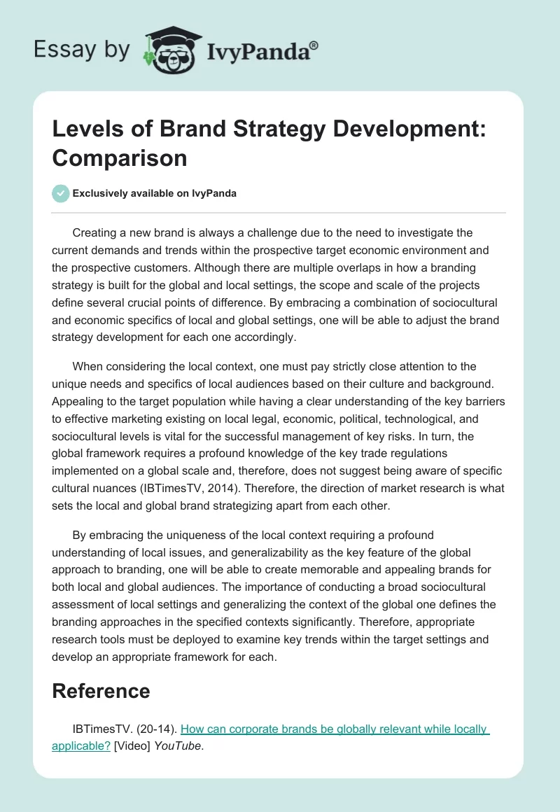 Levels of Brand Strategy Development: Comparison. Page 1