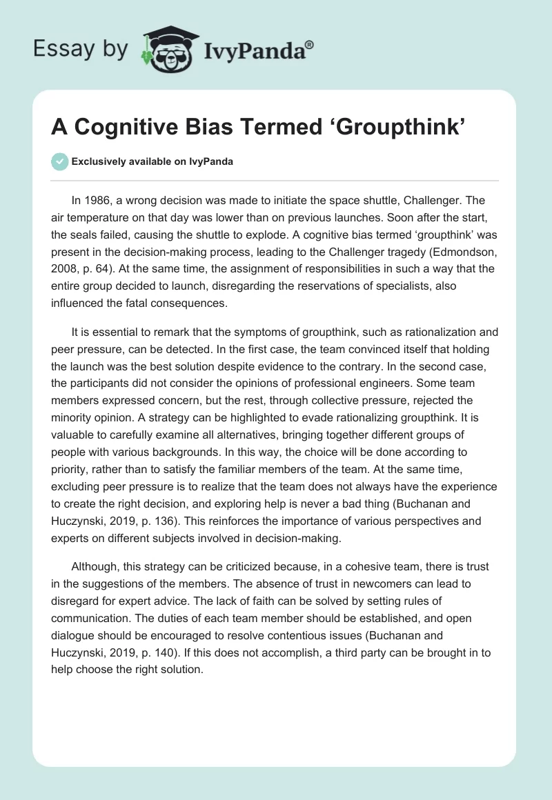 A Cognitive Bias Termed ‘Groupthink’. Page 1