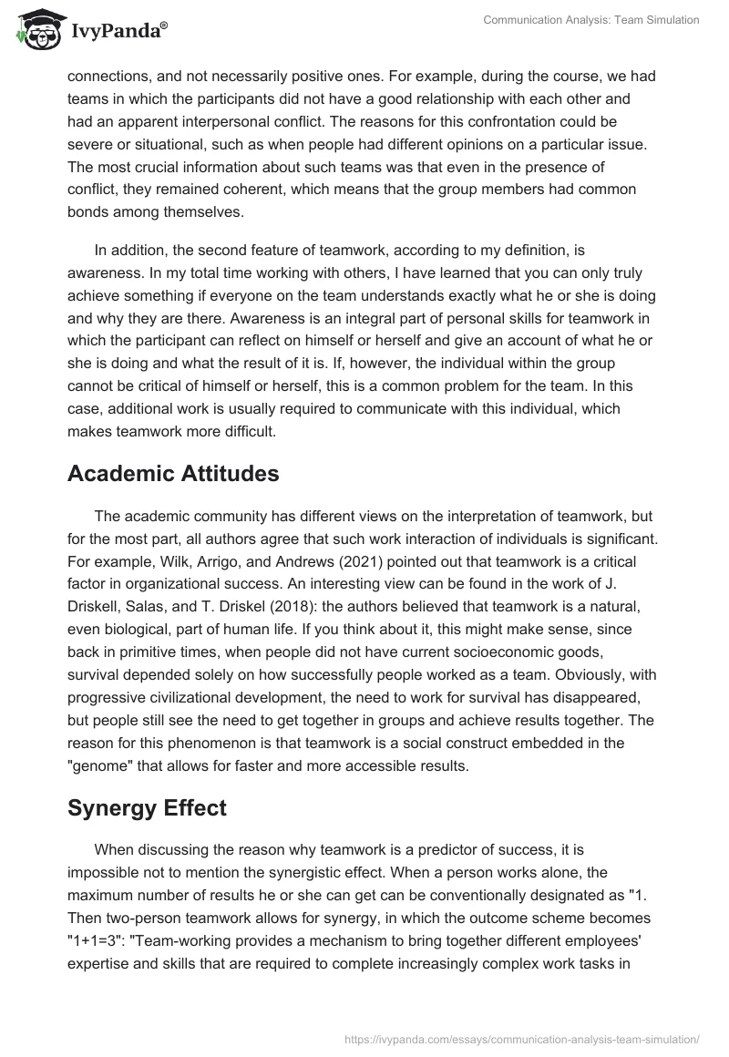 Communication Analysis: Team Simulation. Page 2