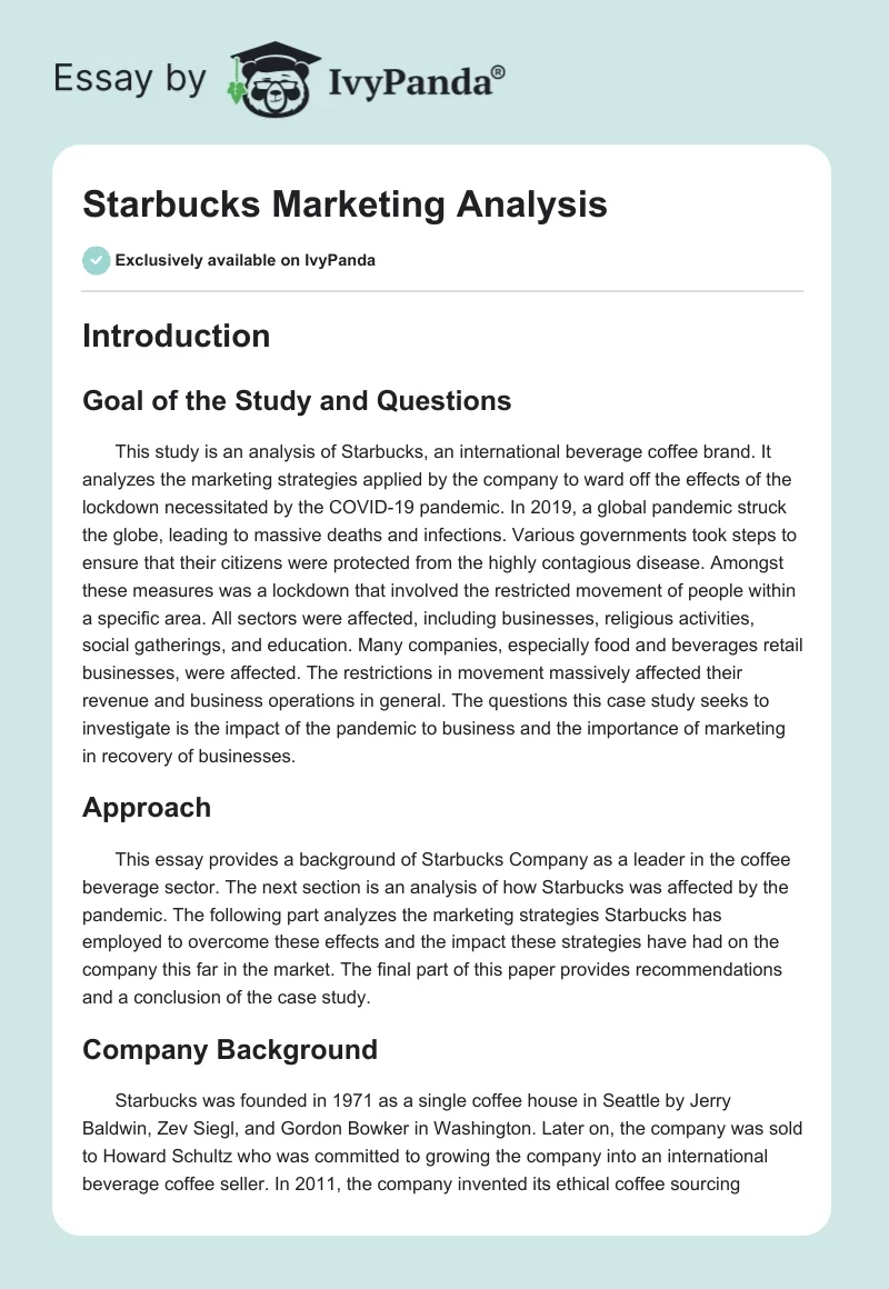 Starbucks Marketing Analysis. Page 1