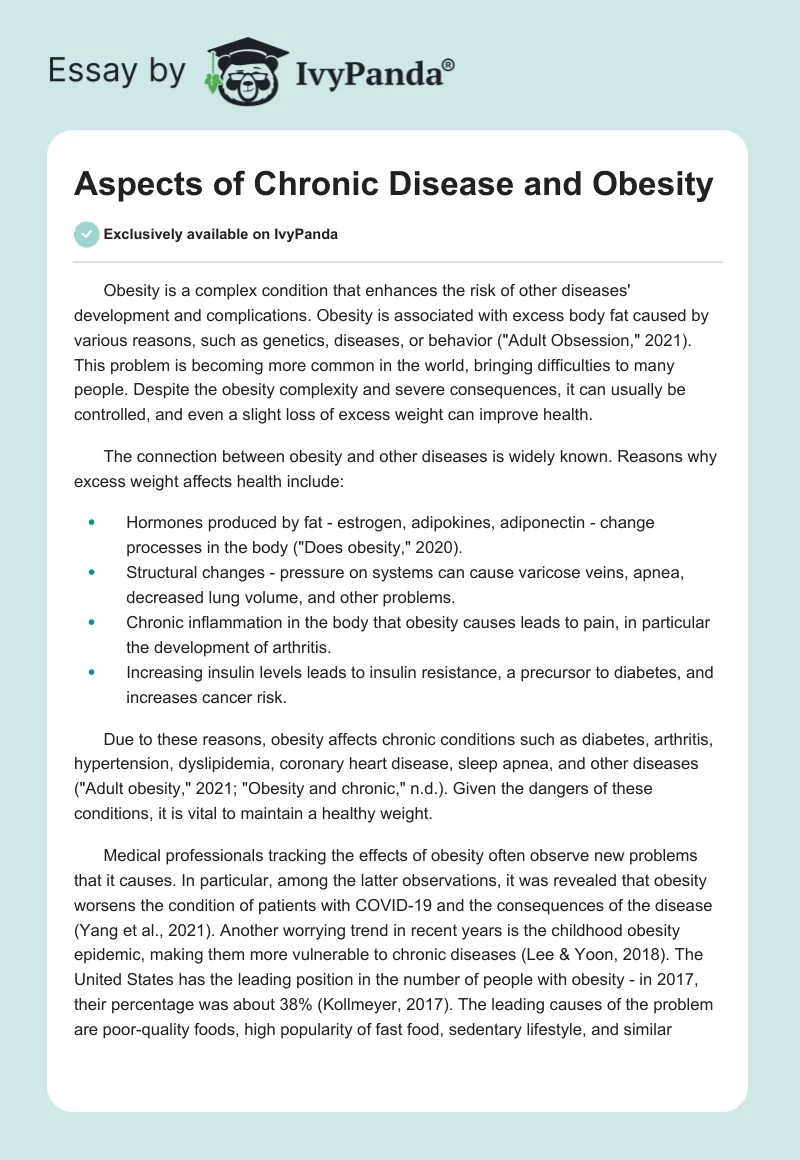 Aspects of Chronic Disease and Obesity. Page 1