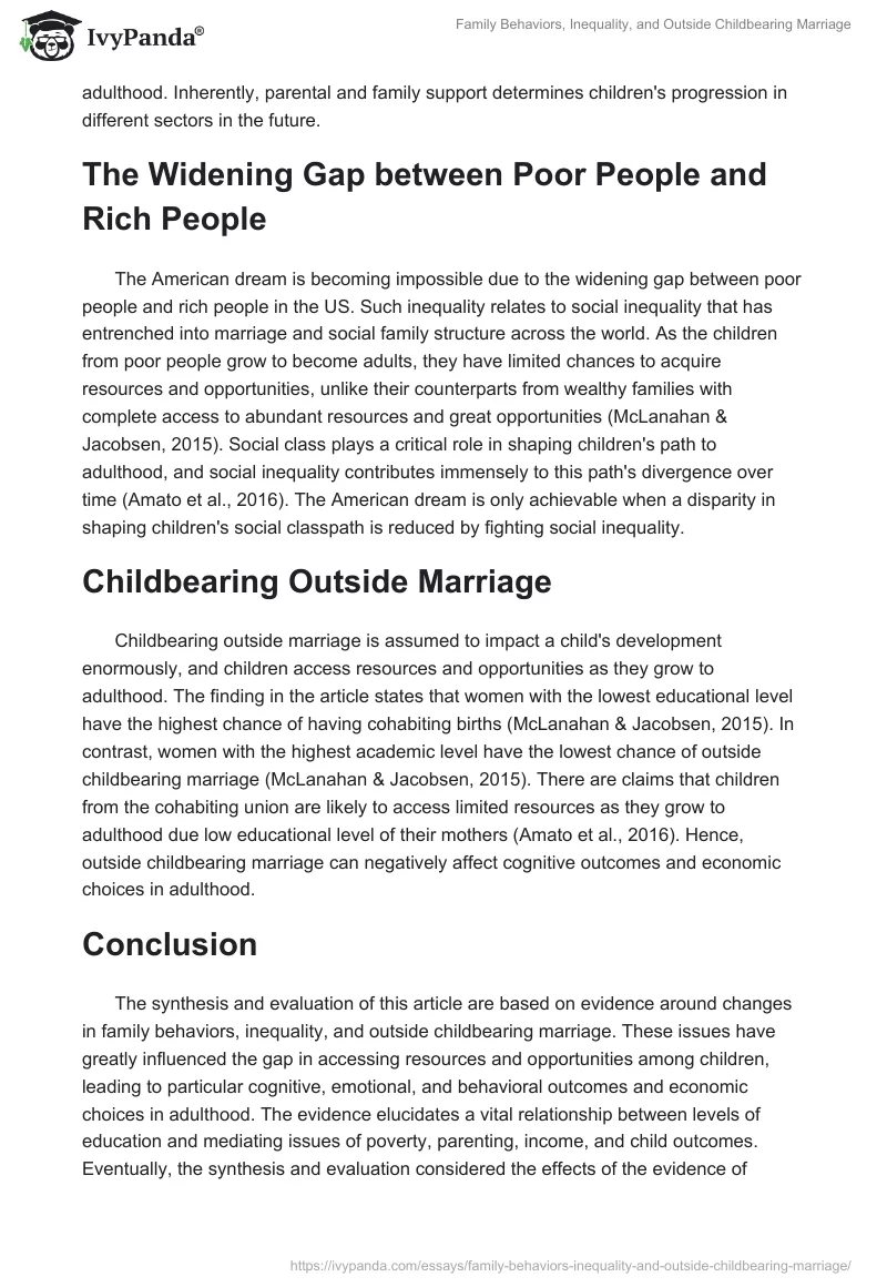 Family Behaviors, Inequality, and Outside Childbearing Marriage. Page 2