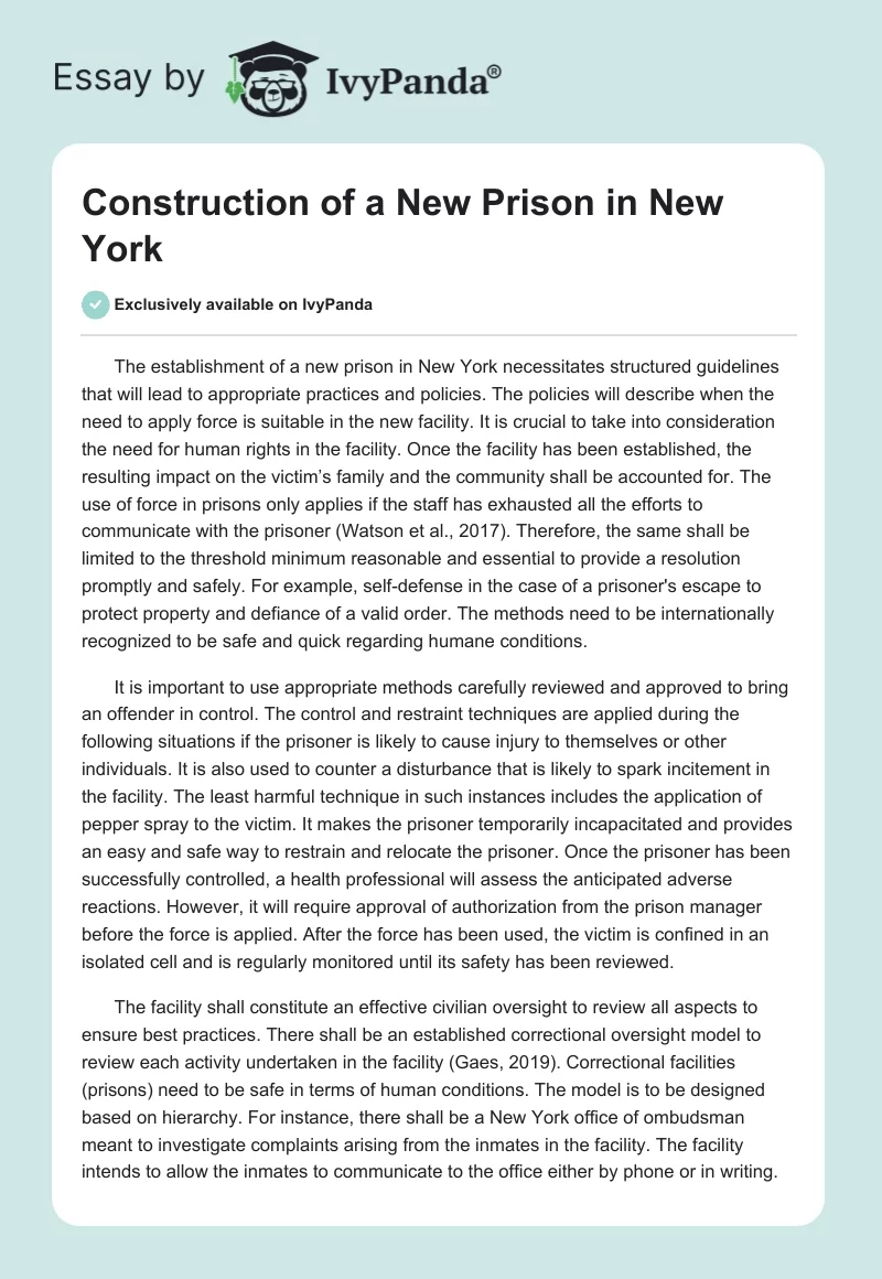 Construction of a New Prison in New York. Page 1