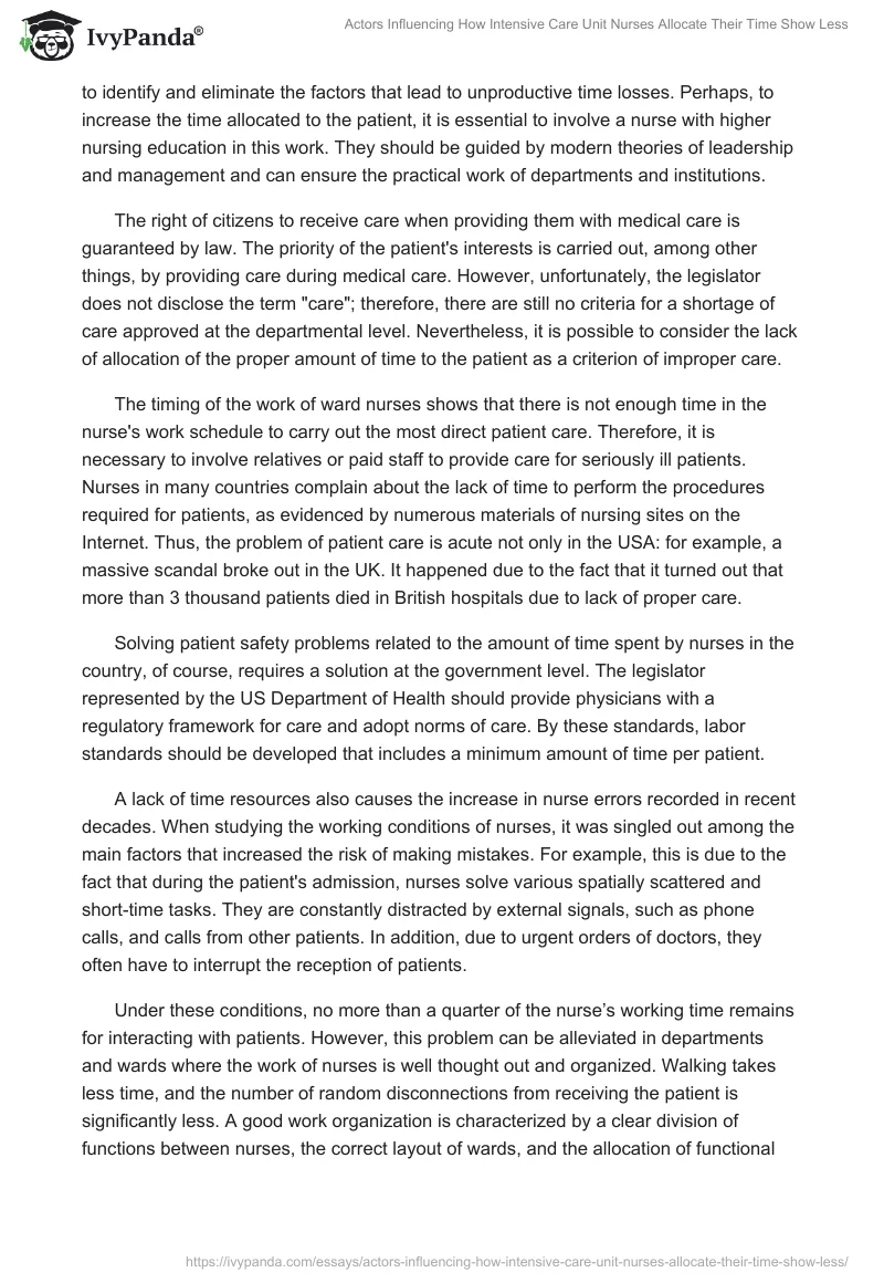 Actors Influencing How Intensive Care Unit Nurses Allocate Their Time Show Less. Page 4