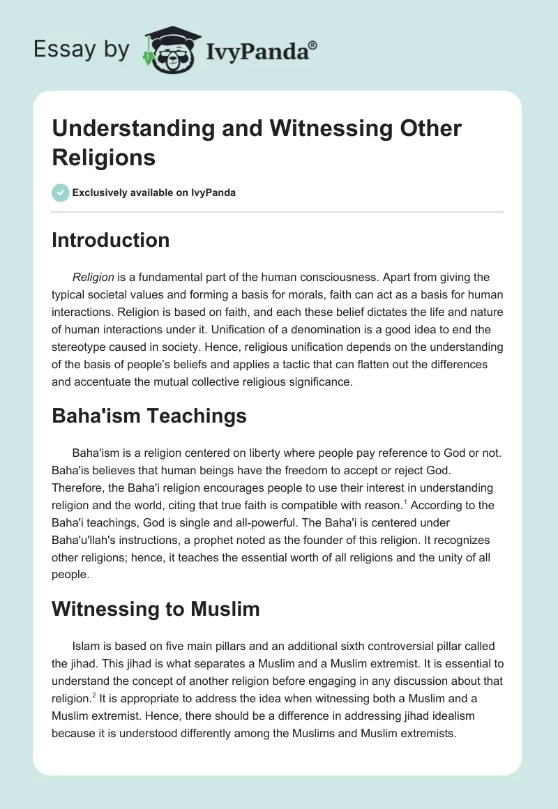 Understanding and Witnessing Other Religions. Page 1