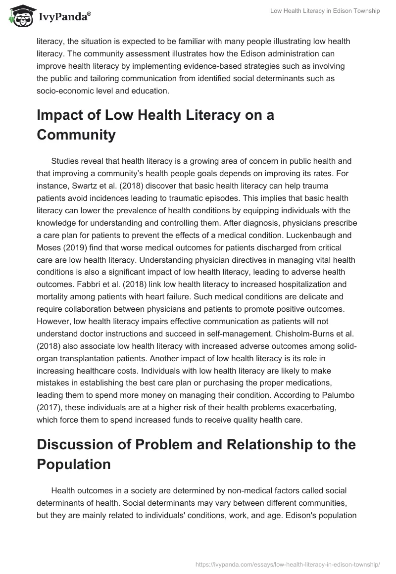 Low Health Literacy in Edison Township. Page 3
