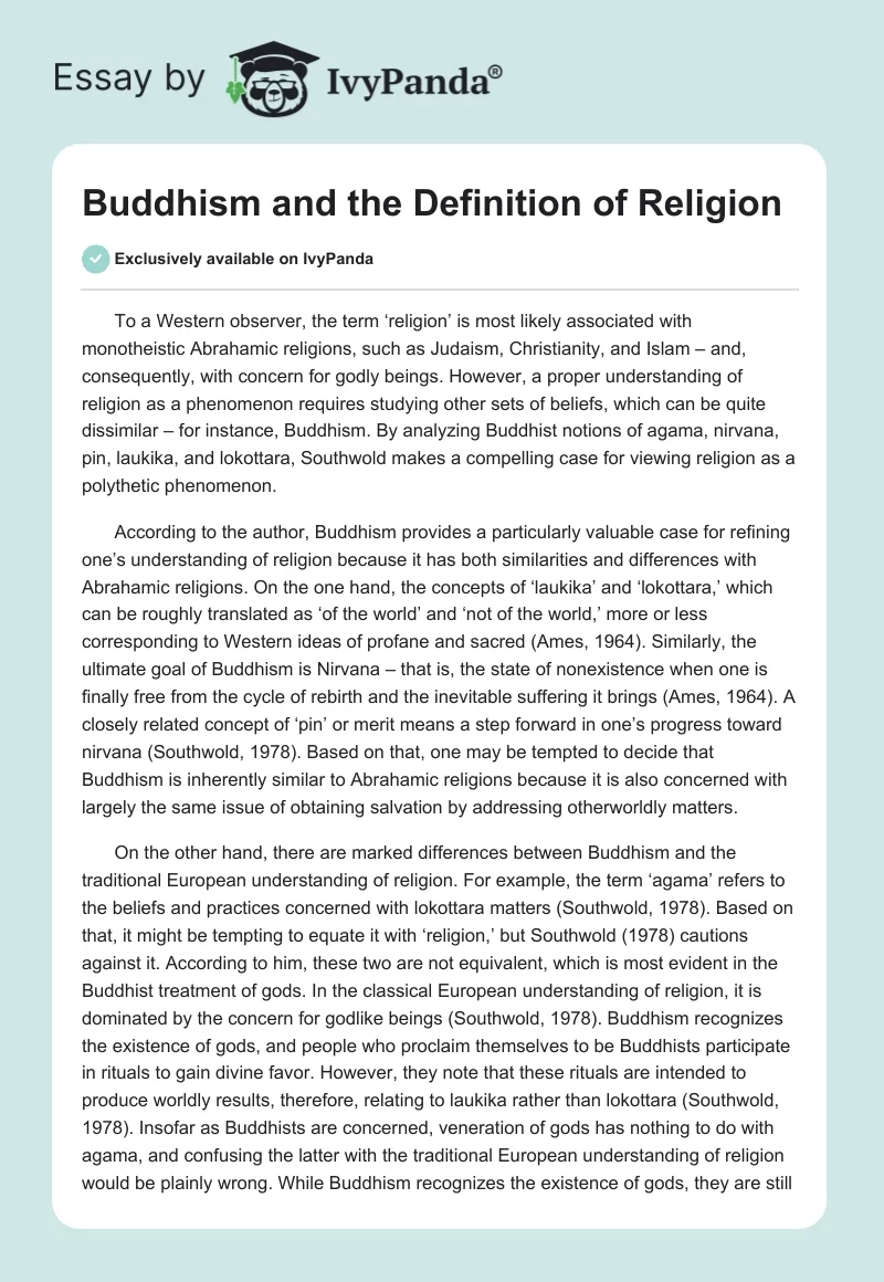 Buddhism and the Definition of Religion. Page 1