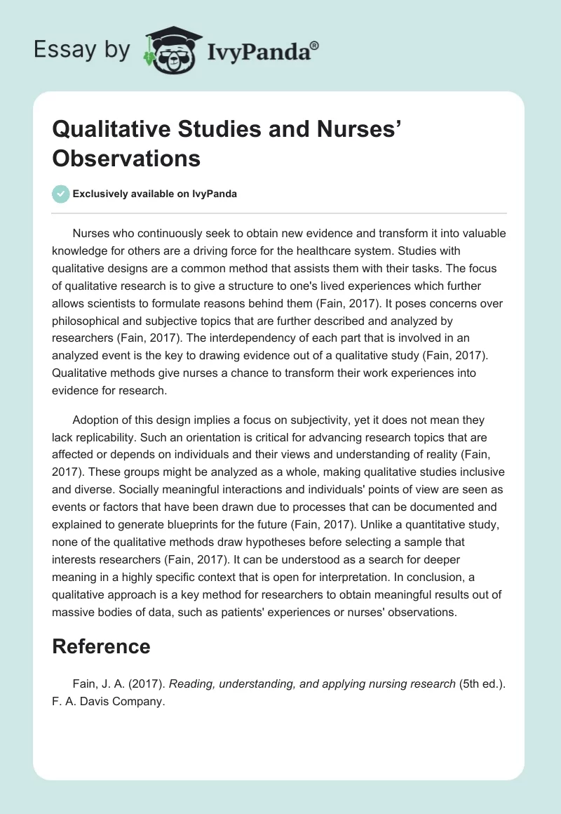 Qualitative Studies and Nurses’ Observations. Page 1