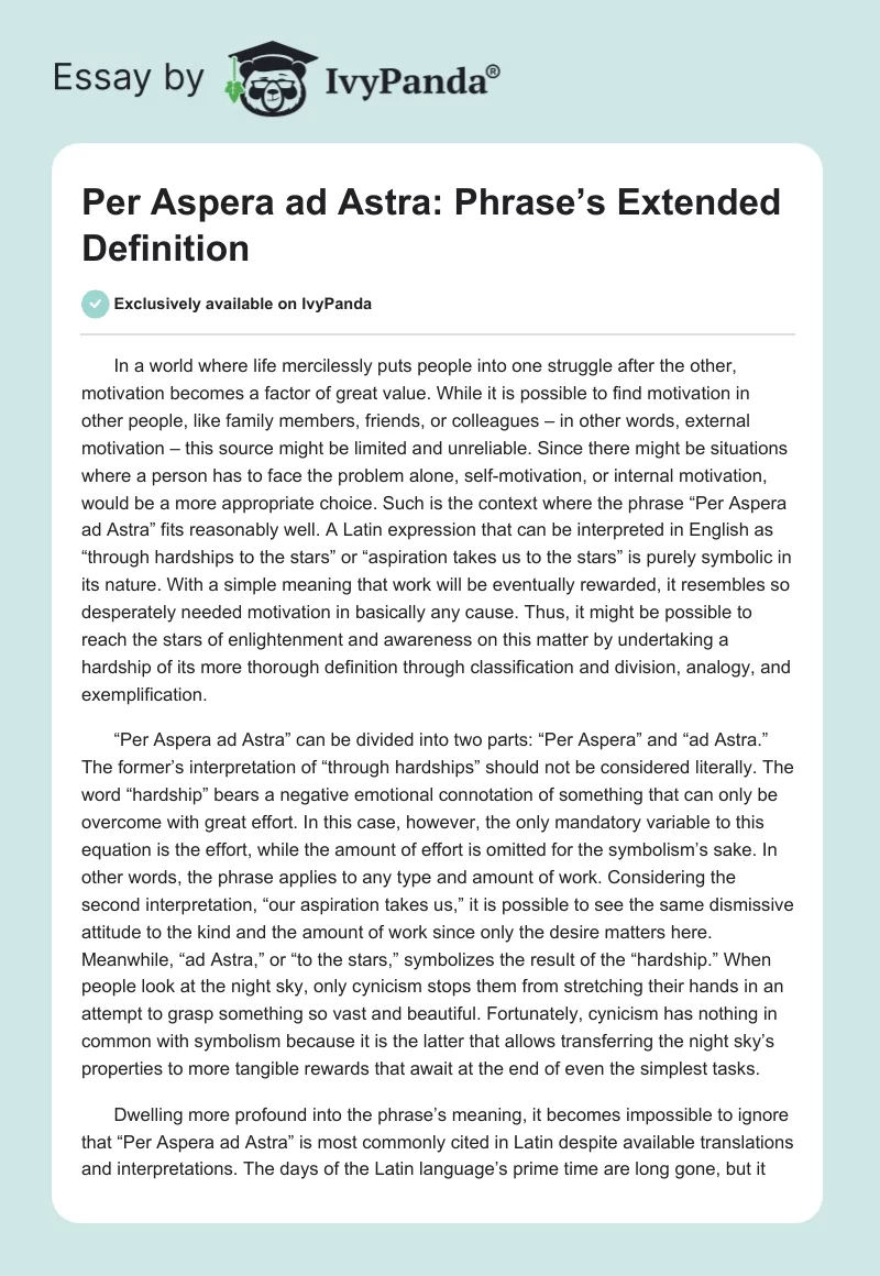 Per Aspera ad Astra: Phrase’s Extended Definition. Page 1