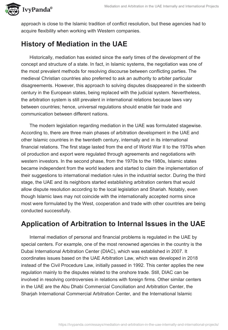 Mediation and Arbitration in the UAE Internally and International Projects. Page 2