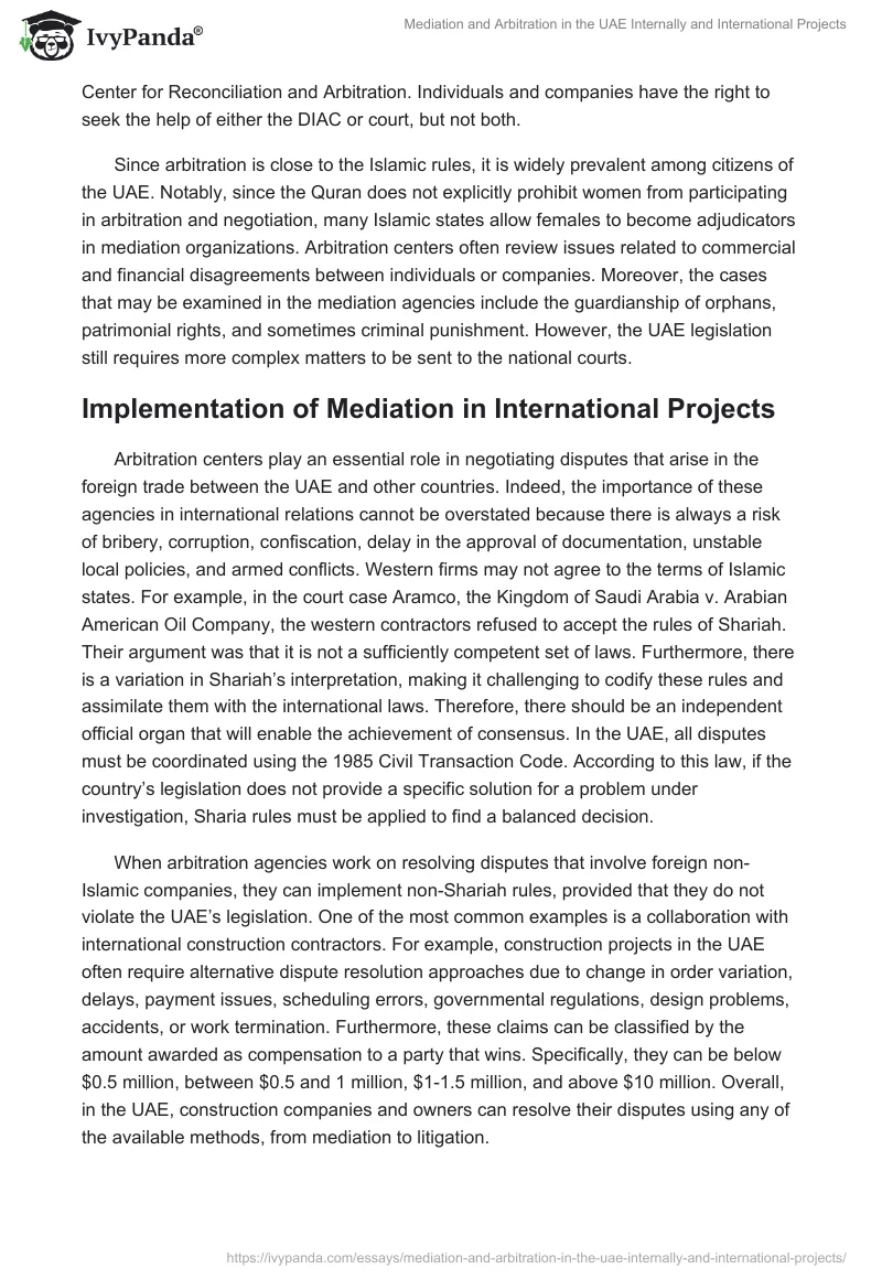 Mediation and Arbitration in the UAE Internally and International Projects. Page 3
