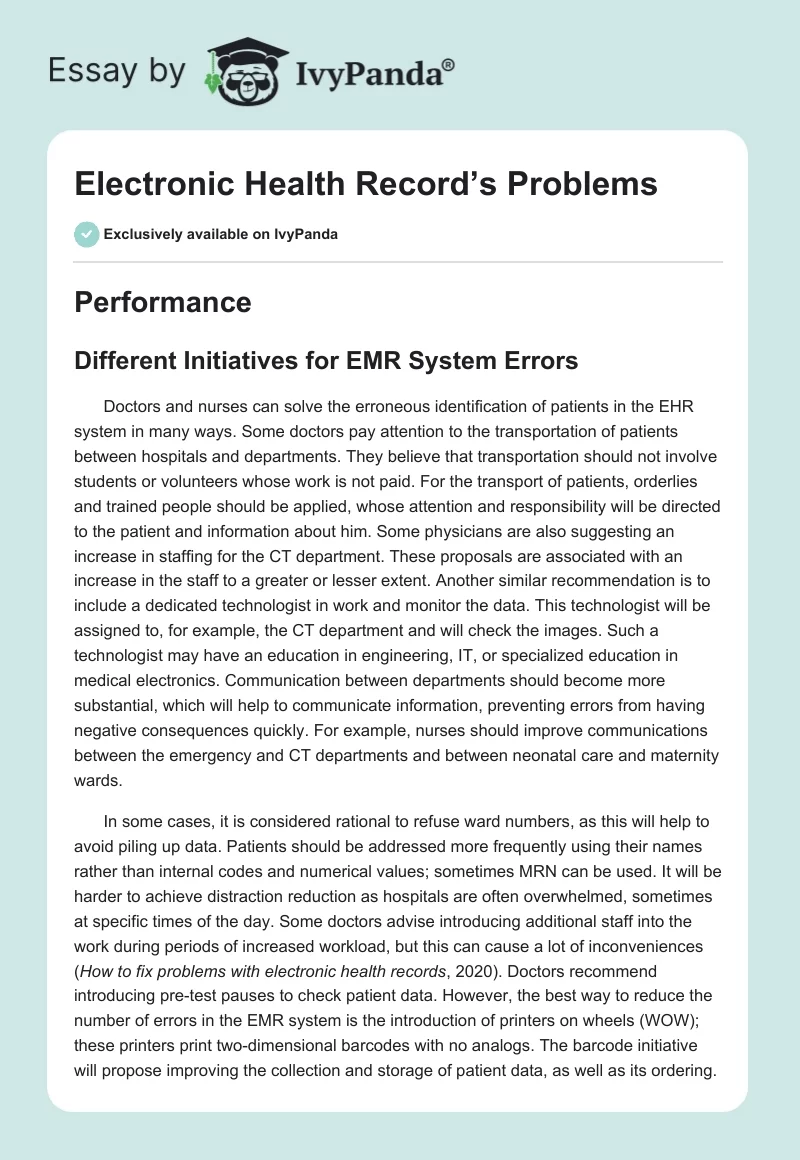 Electronic Health Record’s Problems. Page 1