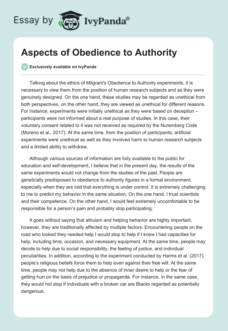 Aspects of Obedience to Authority. Page 1