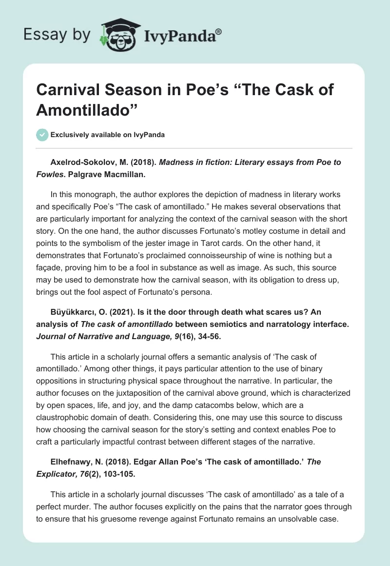 Carnival Season in Poe’s “The Cask of Amontillado”. Page 1