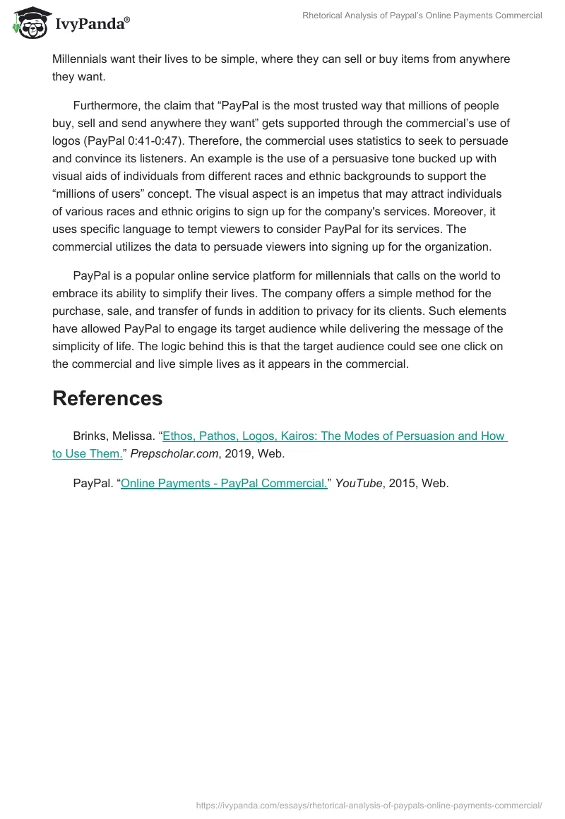 Rhetorical Analysis of Paypal’s Online Payments Commercial. Page 2