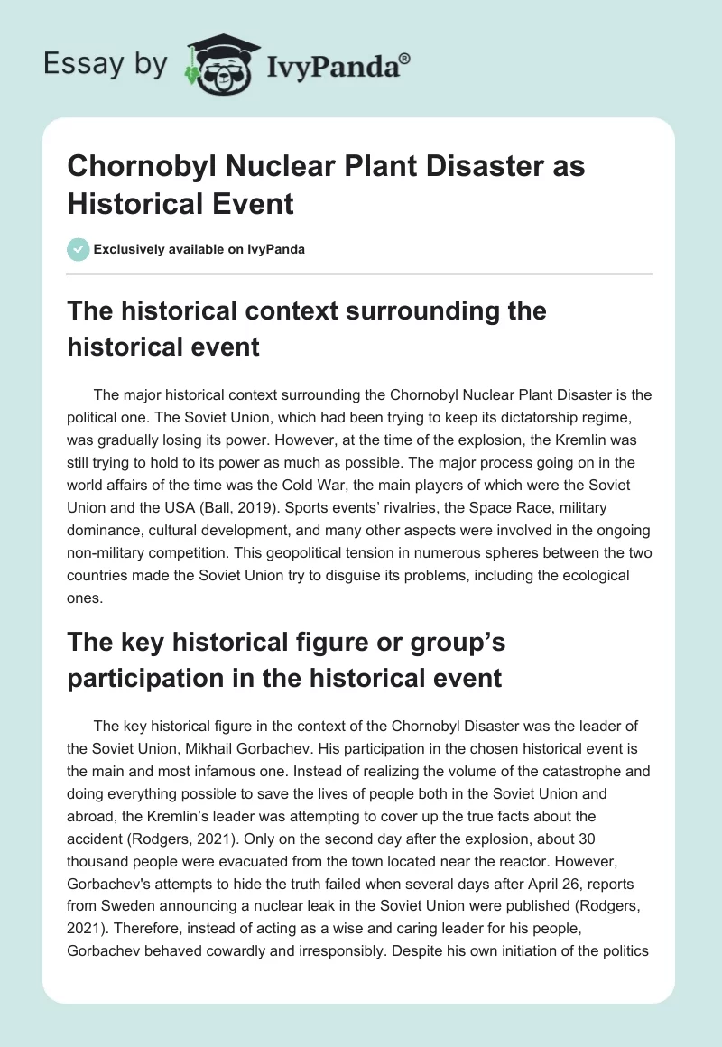 Chornobyl Nuclear Plant Disaster as Historical Event. Page 1