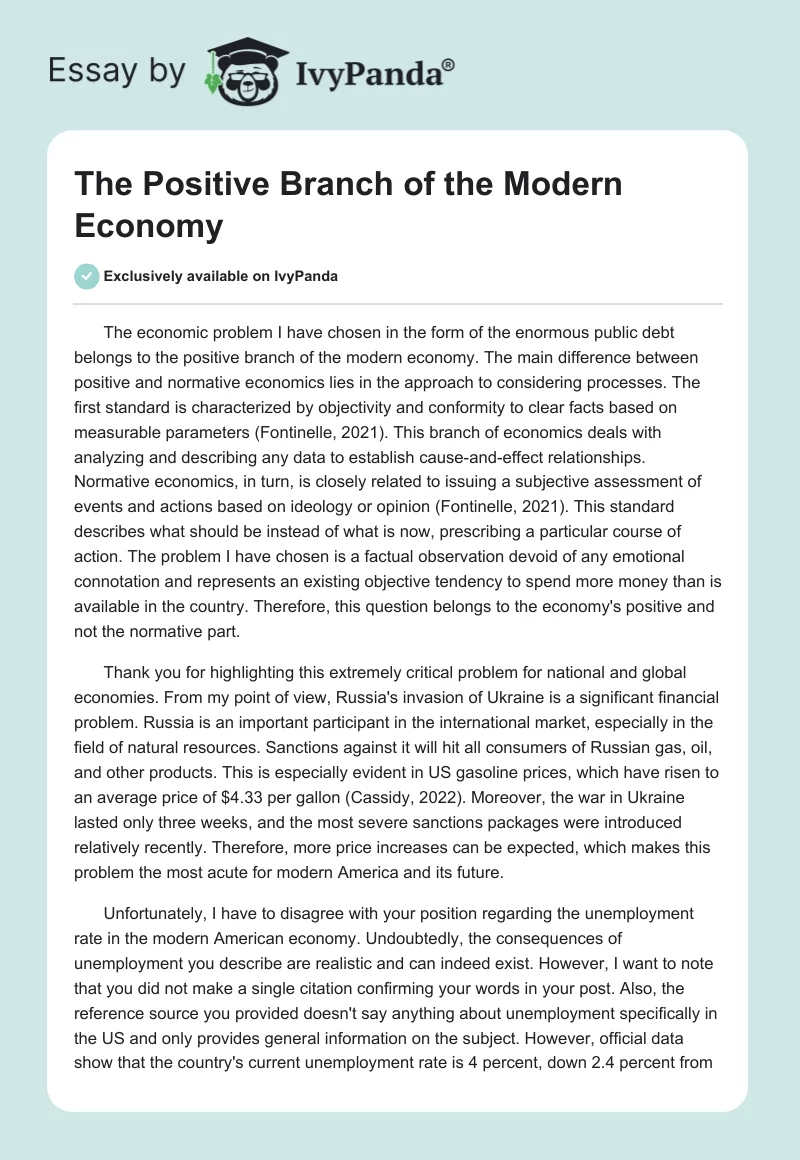 The Positive Branch of the Modern Economy. Page 1
