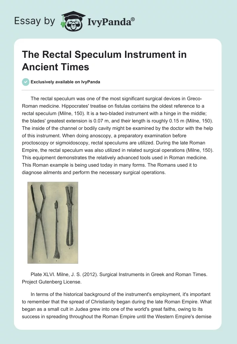The Rectal Speculum Instrument in Ancient Times. Page 1