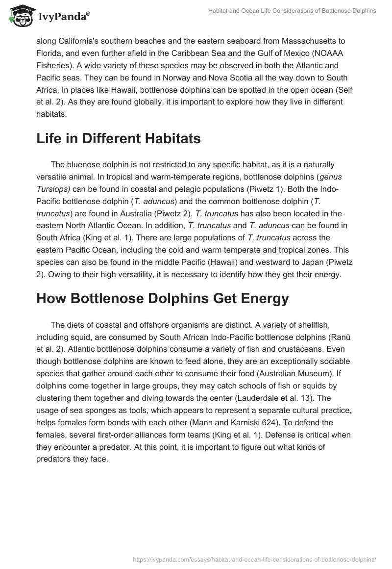 Habitat and Ocean Life Considerations of Bottlenose Dolphins. Page 3