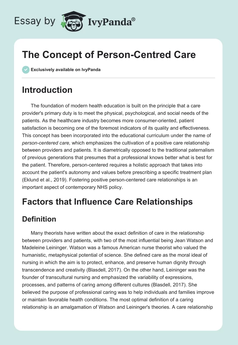 The Concept of Person-Centred Care. Page 1