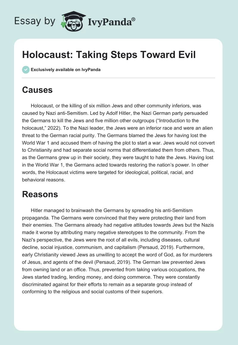 Holocaust: Taking Steps Toward Evil. Page 1