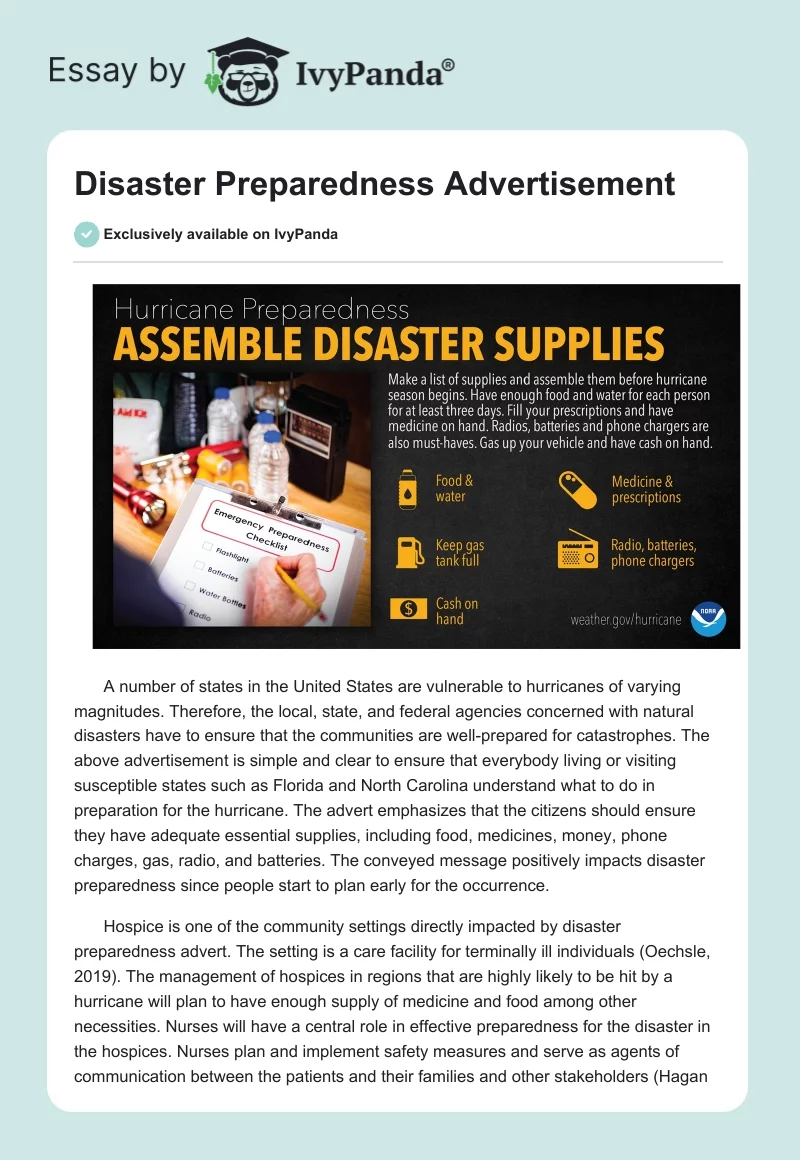 Disaster Preparedness Advertisement. Page 1