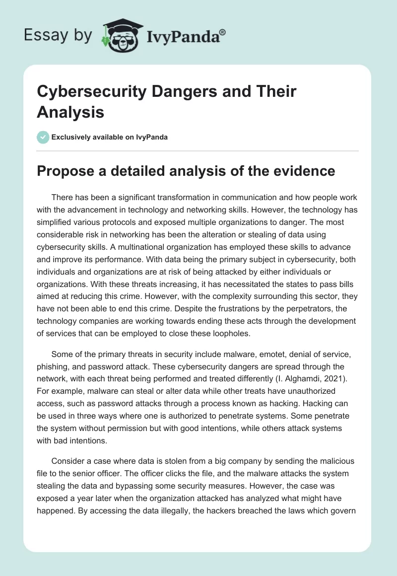 Cybersecurity Dangers and Their Analysis. Page 1