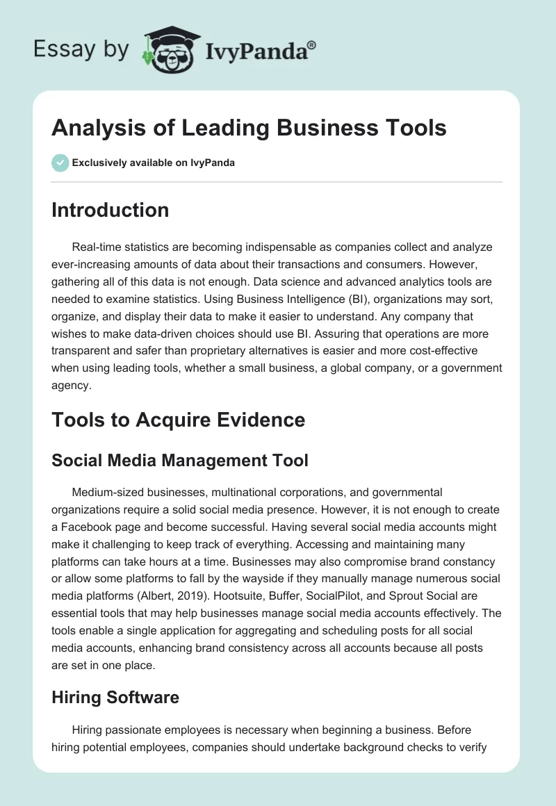 Analysis of Leading Business Tools. Page 1