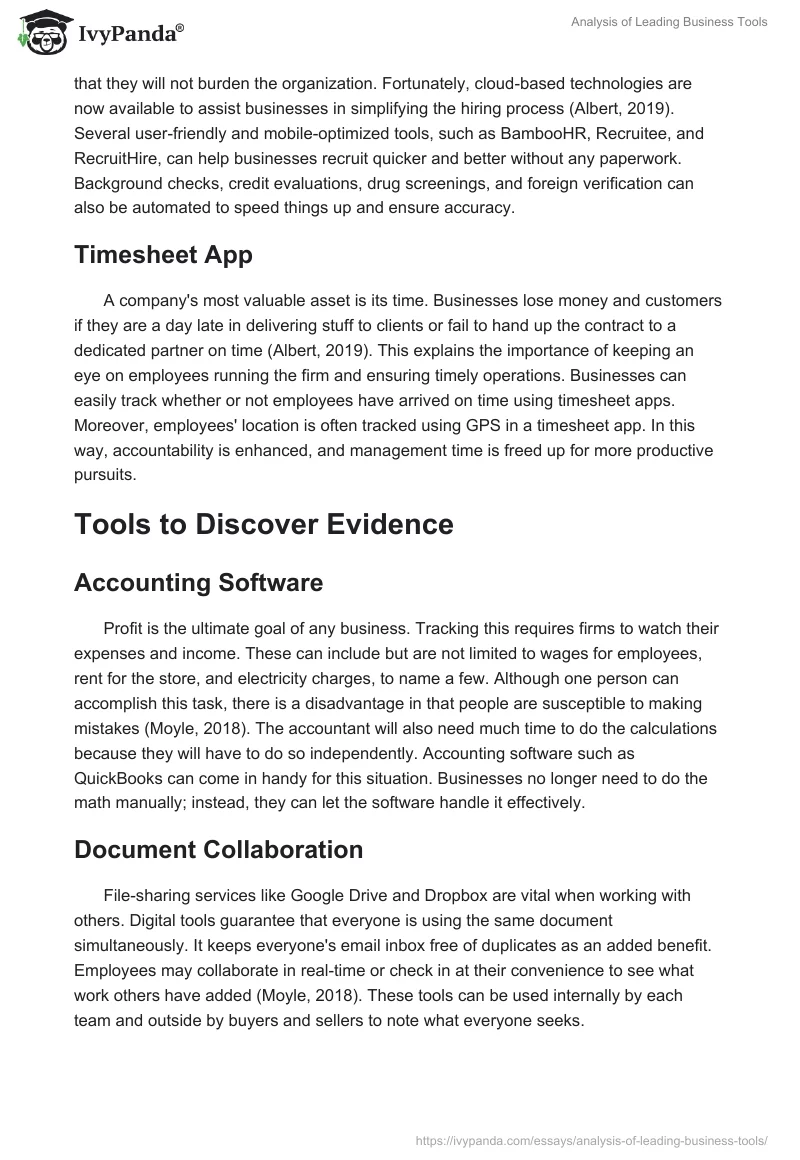 Analysis of Leading Business Tools. Page 2