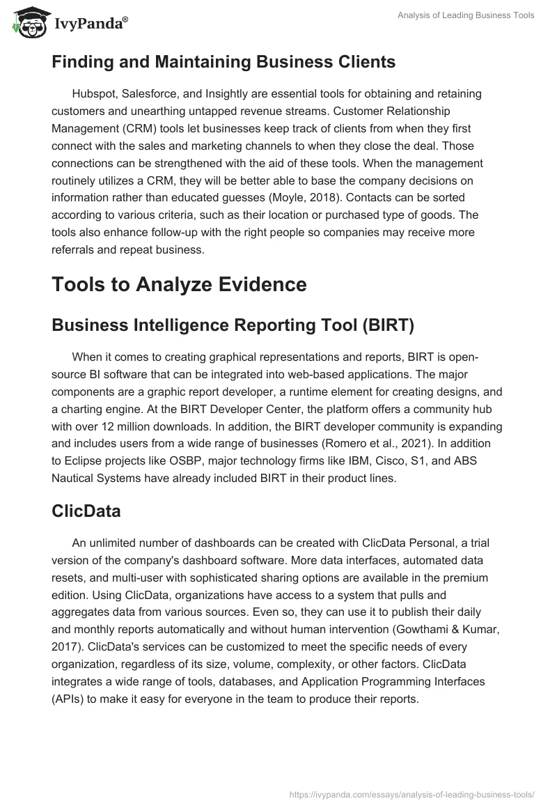 Analysis of Leading Business Tools. Page 3
