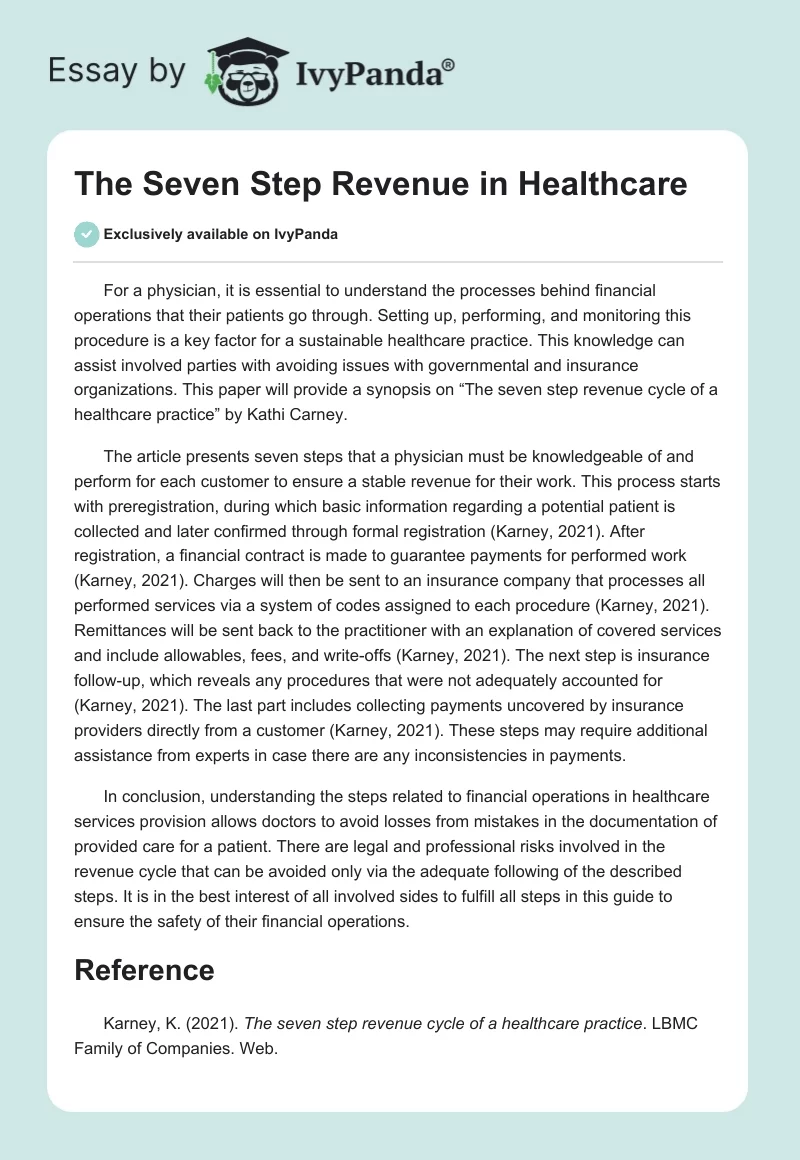 The Seven Step Revenue in Healthcare. Page 1