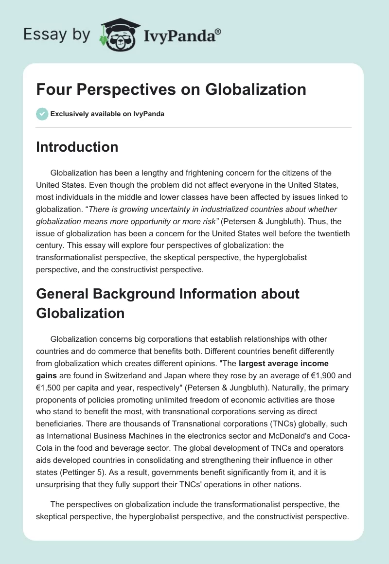 Four Perspectives on Globalization. Page 1