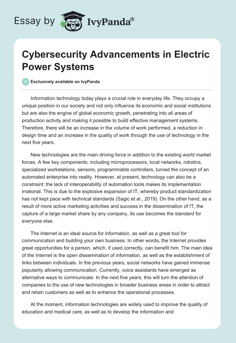 Cybersecurity Advancements in Electric Power Systems. Page 1