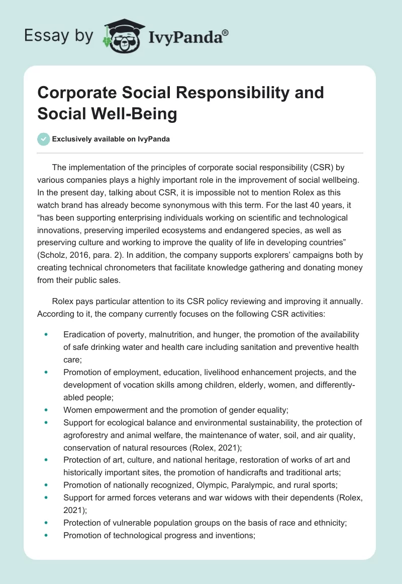 Corporate Social Responsibility and Social Well-Being. Page 1
