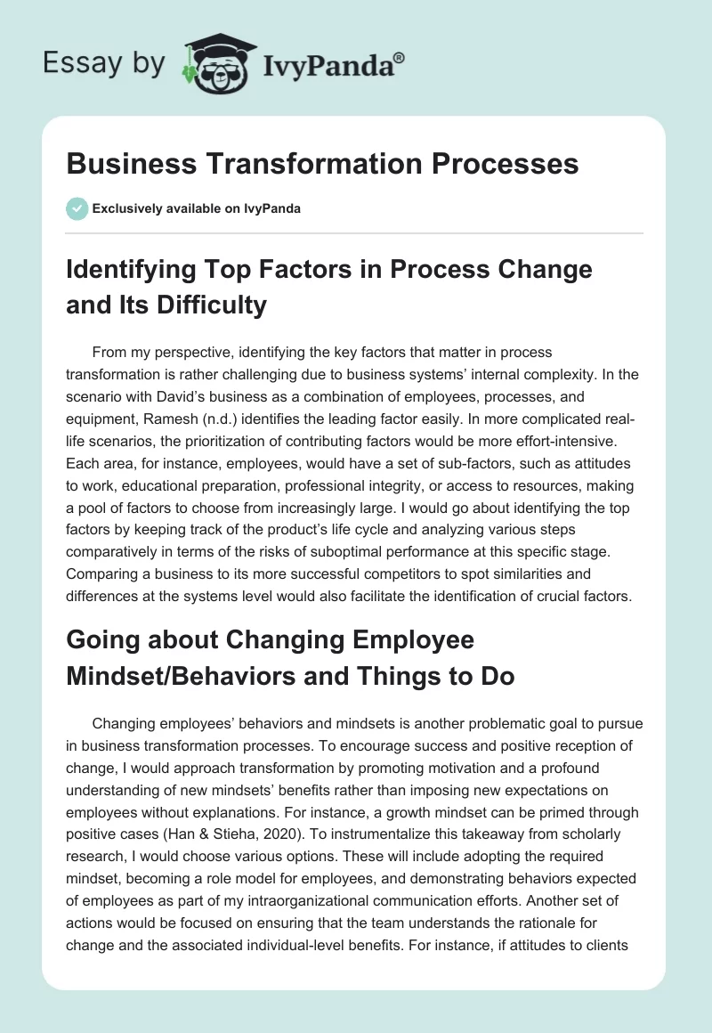 Business Transformation Processes. Page 1