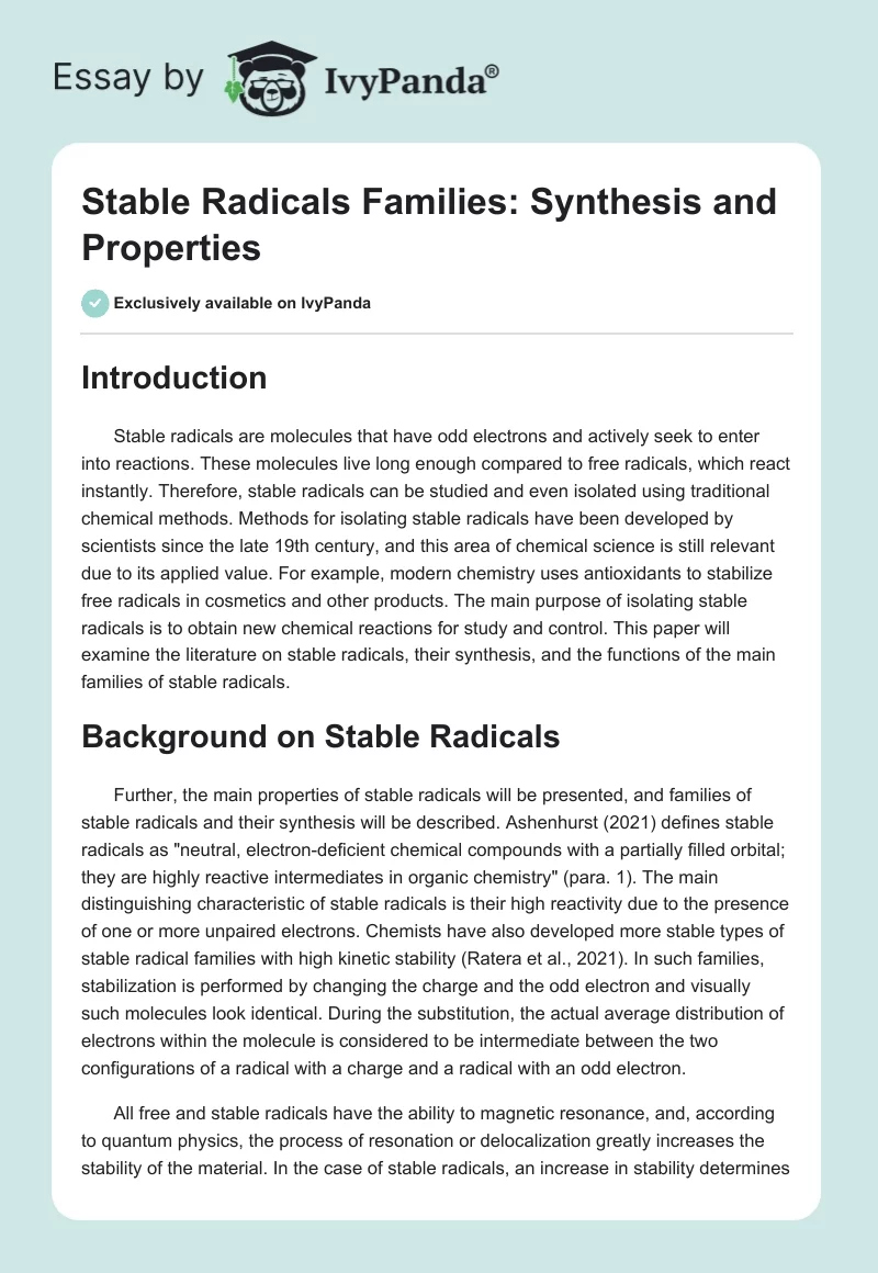 Stable Radicals Families: Synthesis and Properties. Page 1