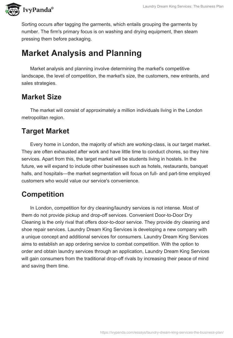 Laundry Dream King Services: The Business Plan. Page 4