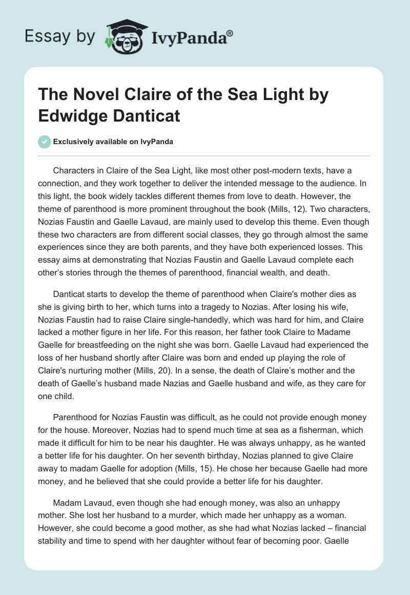 The Novel "Claire of the Sea Light" by Edwidge Danticat. Page 1