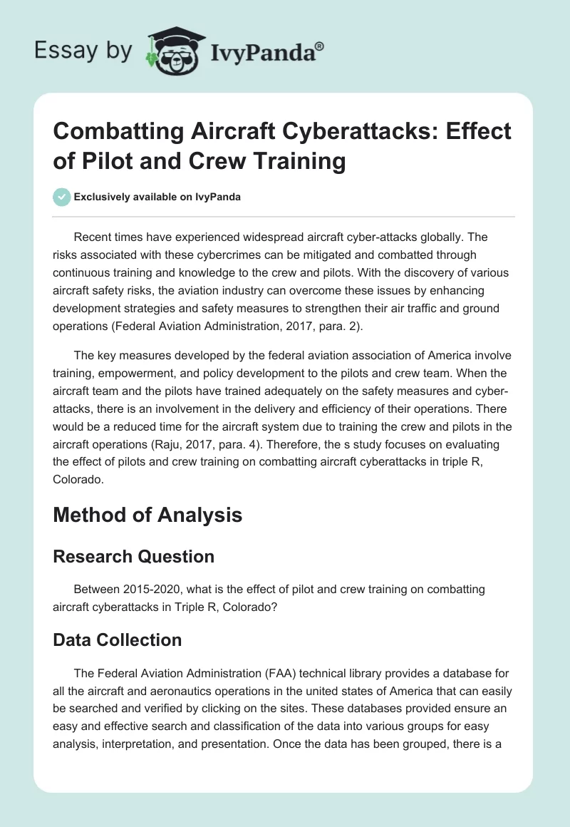 Combatting Aircraft Cyberattacks: Effect of Pilot and Crew Training. Page 1