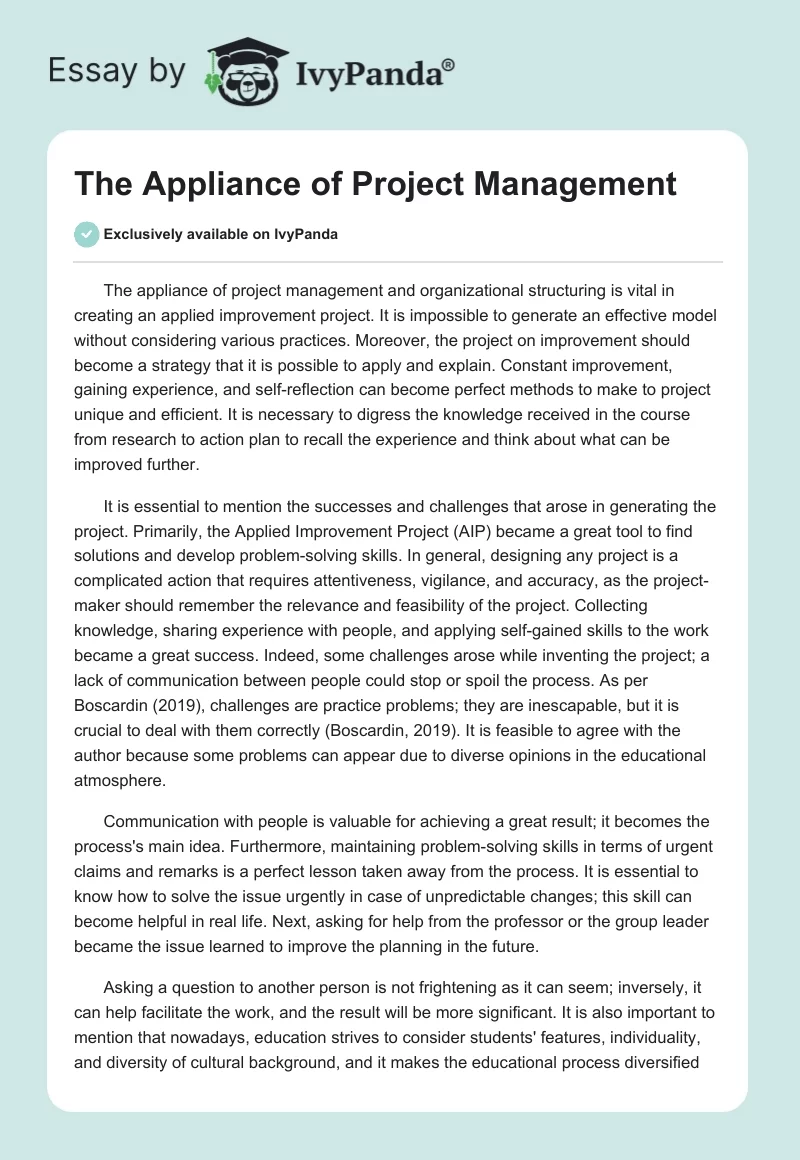 The Appliance of Project Management. Page 1